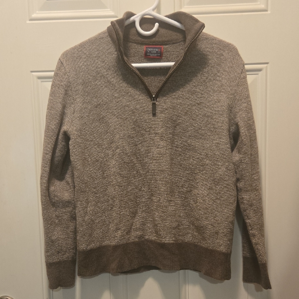 UNTUCKit Men's Tan Quarter Zip-Up Sweater--Says Large, But Fits Like A SMALL/MED